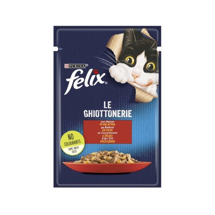 Purina Felix Le Ghiottonerie Sabor a ternera Comida húmeda para gatos adultos Bolsa de 85 g