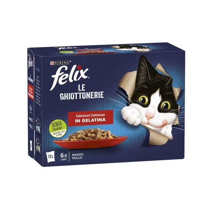 Purina Felix Le Ghiottonerie Selezioni Sabor a ternera/pollo Comida húmeda para gatos adultos Sobres 12 x 85 g
