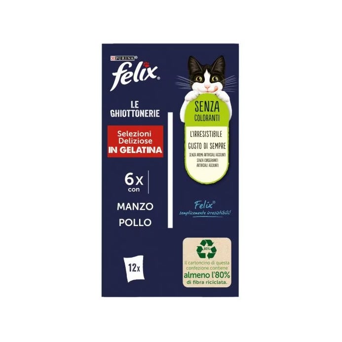 Purina Felix Le Ghiottonerie Selezioni Sabor a ternera/pollo Comida húmeda para gatos adultos Sobres 12 x 85 g
