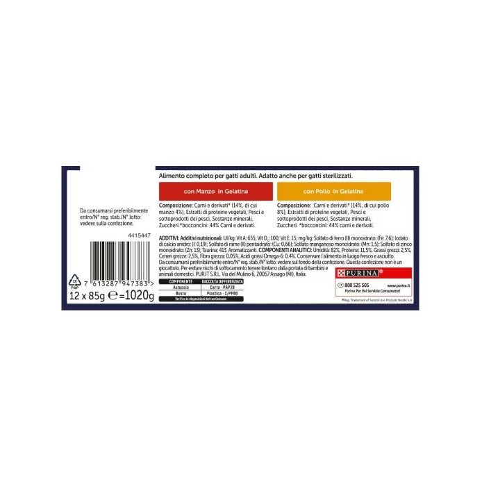 Purina Felix Le Ghiottonerie Selezioni Sabor a ternera/pollo Comida húmeda para gatos adultos Sobres 12 x 85 g