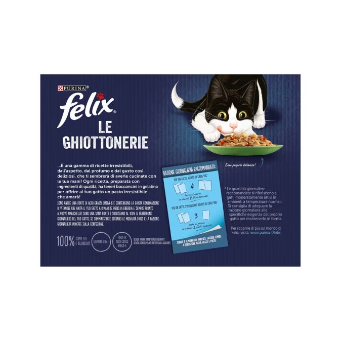 Purina Felix Le Ghiottonerie Manzo/Pollo /Salmone/Trota Con Verdure Cibo Umido Gatti Adulti Busta 12x85g