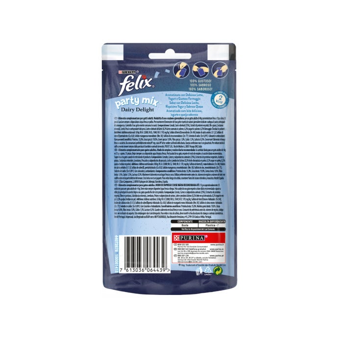 Purina Felix Party Mix Dairy Delight Latte&Formaggi Snack Gatti Adulti Busta 60g