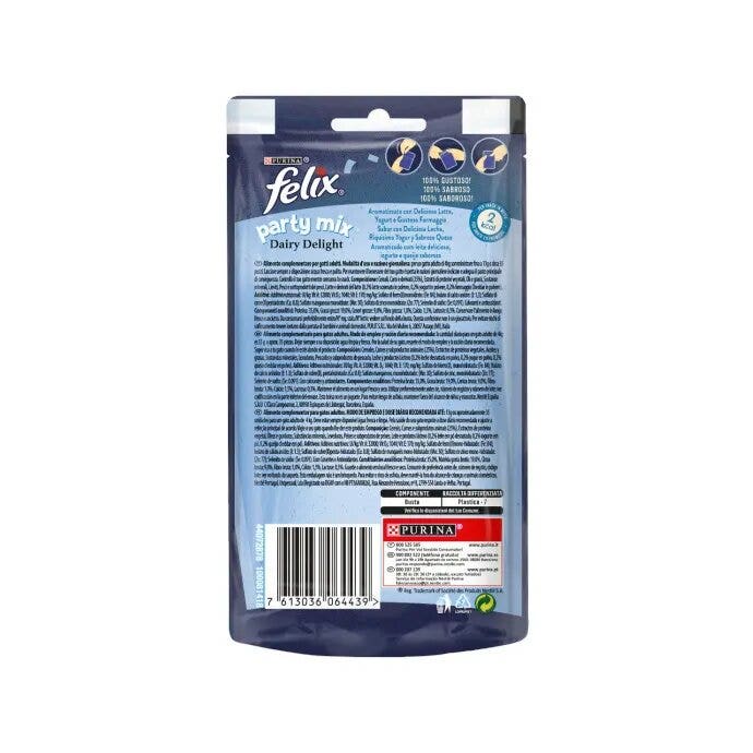 Purina Felix Party Mix Dairy Delight Latte&Formaggi Snack Gatti Adulti Busta 60g