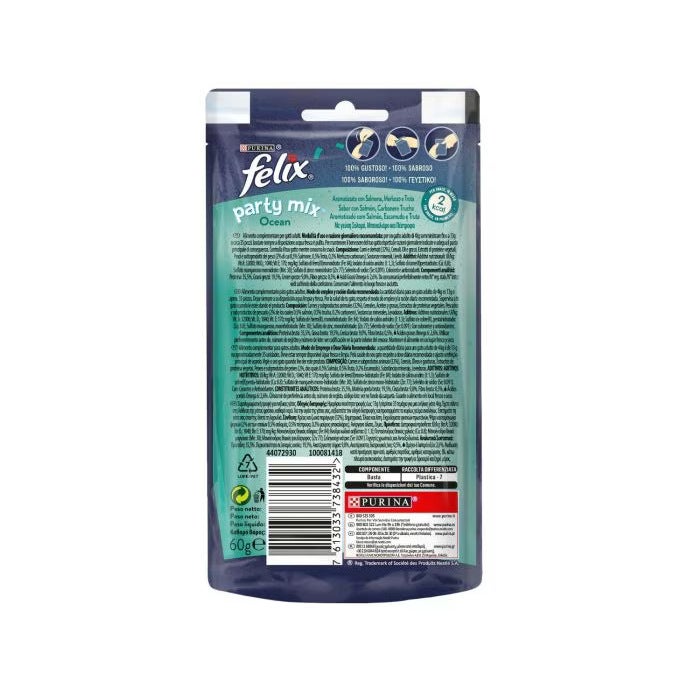 Purina Felix Party Mix Ocean Mix Salmone/Merluzzo/Trota Snack Gatti Adulti Busta 60g