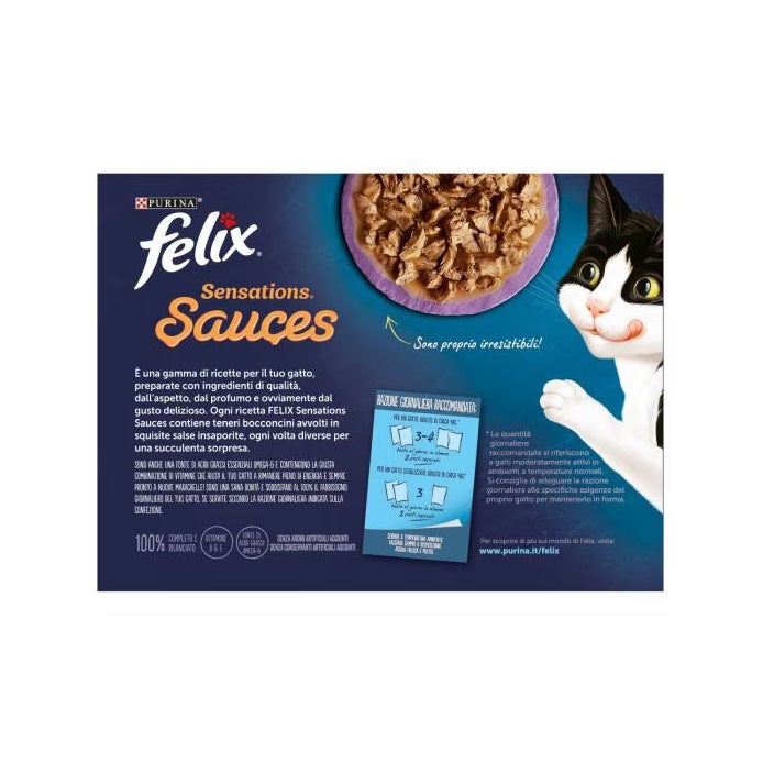 Purina Felix Sensations Sauces Tacchino/Manzo/Salmone/Sardine Cibo Umido Gatti Adulti Busta 12x85g