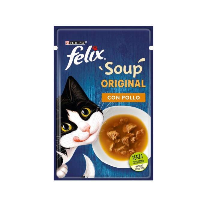 Purina Felix Soup Sabor a Pollo Comida húmeda para gatos adultos Bolsa de 48 g