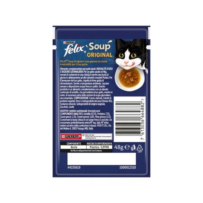Purina Felix Soup Sabor Atún Comida húmeda para gatos adultos Bolsa de 48 g