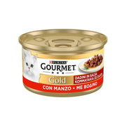 Purina Gourmet Gold Dados en salsa con ternera para gatos, lata de 85 g