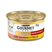 Purina Gourmet Gold Cubitos en salsa con salmón y pollo para gatos, lata de 85 g