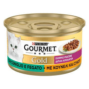 Purina Gourmet Gold Gato Doble Placer con Conejo y Hígado para Gatos Lata 85 g