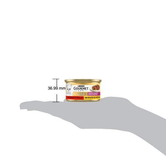 Purina Gourmet Gold Doble Placer con ternera y pollo para gatos, lata de 85 g