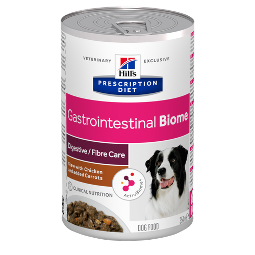 Hill's Prescription Diet Gastrointestinal Biome Guiso para perros de pollo y zanahorias, lata de 354 g