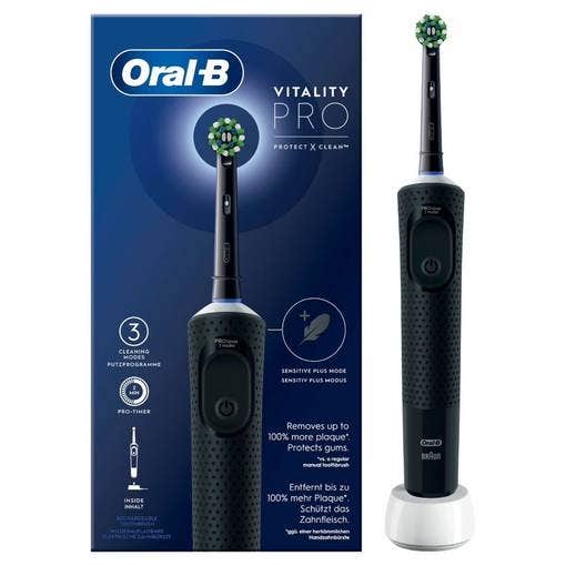 Oral-B Cepillo de dientes eléctrico recargable Vitality Pro Negro, 1 cabezal, 1 cepillo