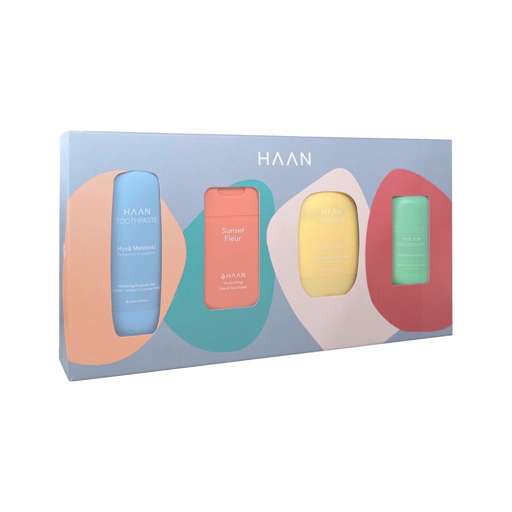 Haan Great Joyful Cofanetto Dentifricio 50ml + Igienizzante Mani 30ml + Crema Mani 50ml + Deodorante 40ml