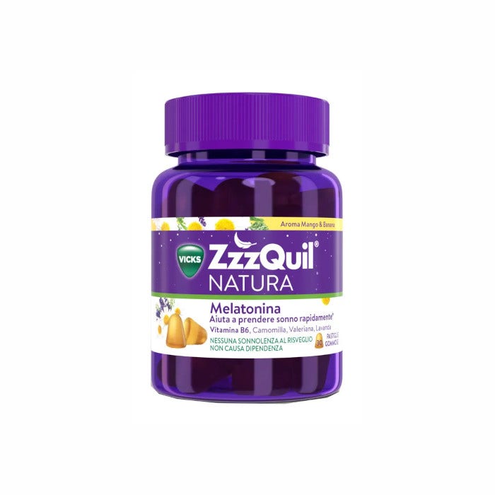 ZzzQuil NATURA Para Dormir 30 Gominolas de Mango y Plátano con Melatonina, Manzanilla, Valeriana y Lavanda
