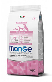 Monge Natural Superpremium All Breeds Cerdo con Arroz y Patatas, Pienso Seco para Perros Cachorros, Saco de 2,5 kg