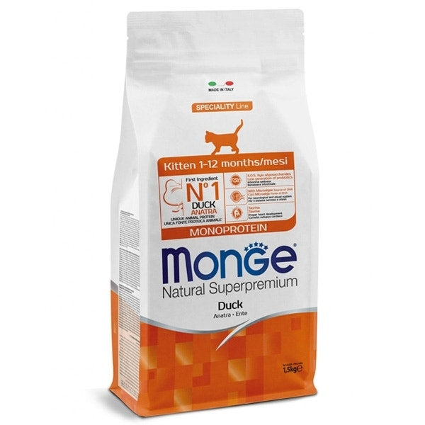 Monge Natural Superpremium Monoprotein Pato, pienso seco para gatitos, saco de 1,5 kg