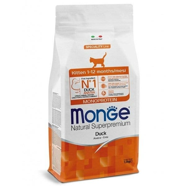 Monge Natural Superpremium Monoprotein Pato, pienso seco para gatitos, saco de 1,5 kg