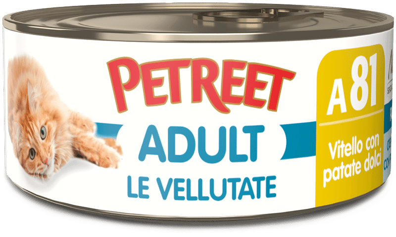Petreet Crema de ternera con boniatos, comida húmeda para gatos adultos, tarro de 70 g