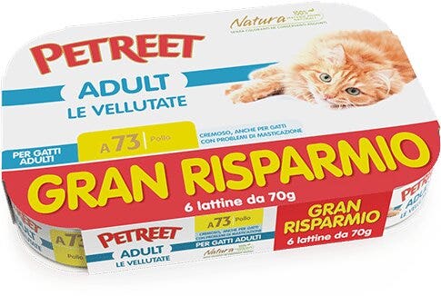 Petreet Crema de pollo, comida húmeda para gatos adultos, 6 x 70 g