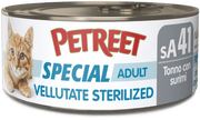 Petreet Crema de atún con surimi y aroma a cangrejo, comida húmeda para gatos esterilizados, lata de 70 g