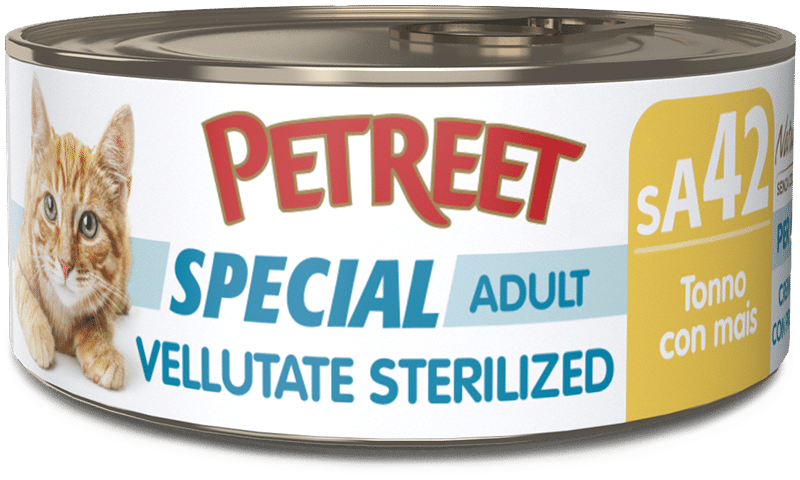 Petreet Crema de atún con maíz, comida húmeda para gatos esterilizados, tarro de 70 g