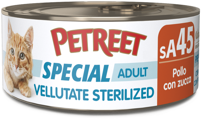 Petreet Crema de pollo con calabaza, comida húmeda para gatos esterilizados, tarro de 70 g