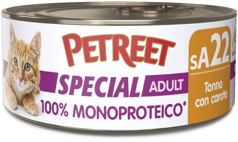 Petreet Monoproteico Tonno Con Carote Cibo Umido Gatto Adulto Barattolo 60g