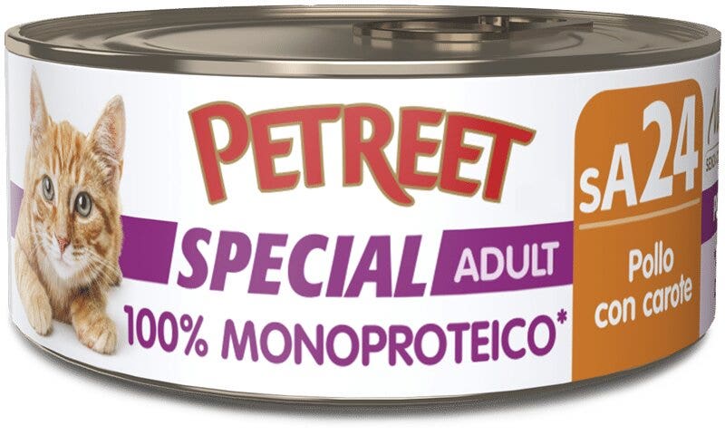 Petreet Monoproteico Pollo Con Carote Cibo Umido Gatto Adulto Barattolo 60g