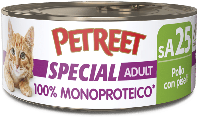 Petreet Monoproteico Pollo Con Piselli Cibo Umido Gatto Adulto Barattolo 60g