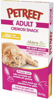 Petreet Snack de pollo con maíz, comida húmeda para gatos adultos, 6 bolsitas