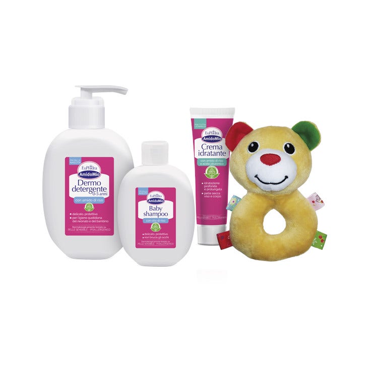 Euphidra Box Giocando Si Cresce Dermodetergente 400ml+Baby Shampoo 200ml+Crema Idratante 50ml+Sonaglio