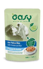 Oasy Tiras en salsa con pollo y arroz para cachorros, sobre de 100 g