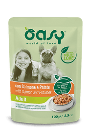 Oasy Tiras en salsa con salmón y patatas para perros adultos, sobre de 100 g