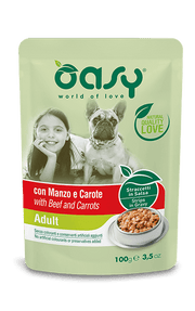 Oasy Tiras en salsa con ternera y zanahorias para perros adultos, sobre de 100 g