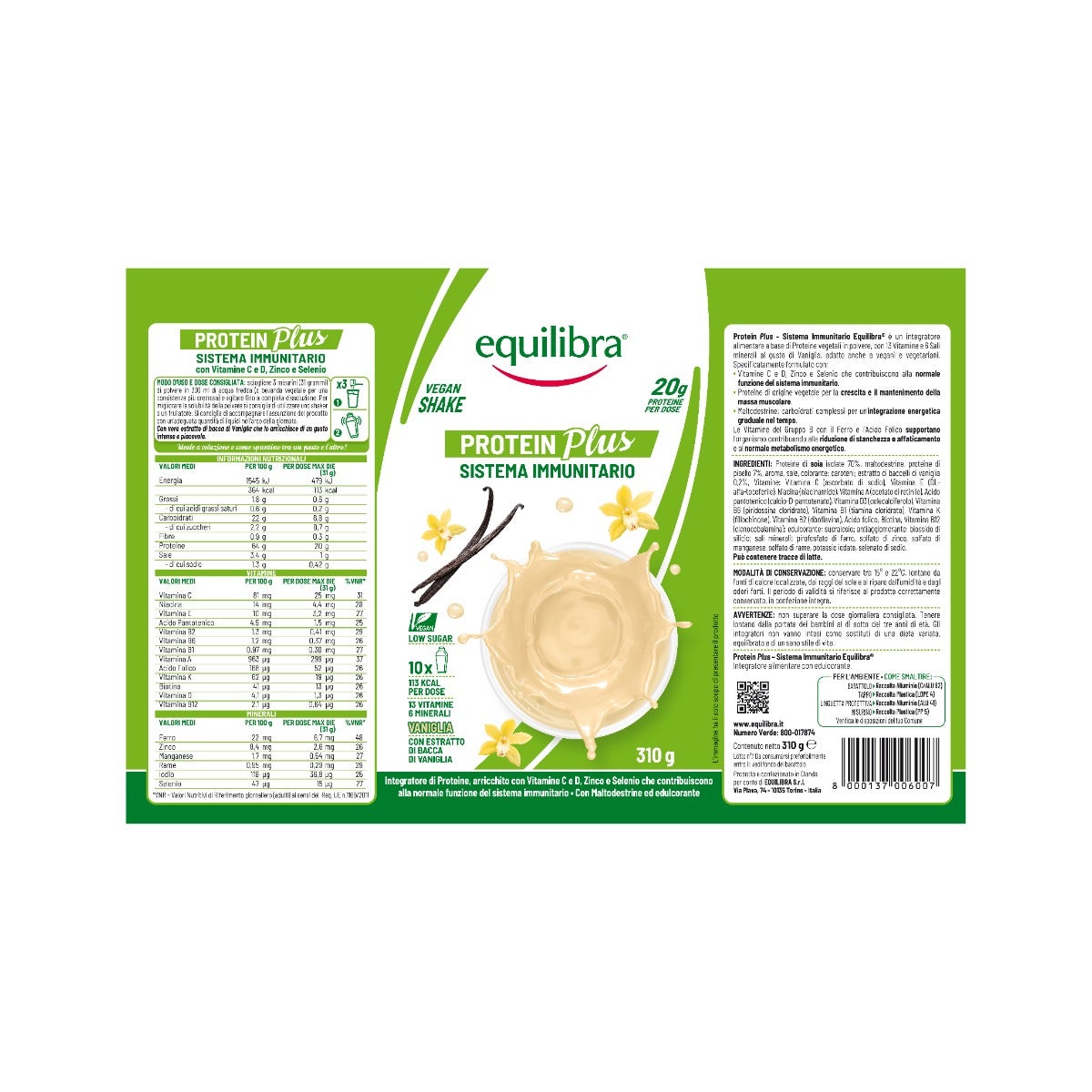 Equilibra Vegan Protein Shake Vaniglia 310 g