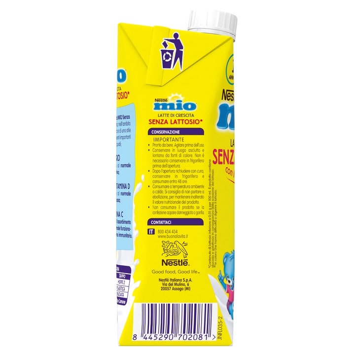Nestlé Mio Leche de crecimiento sin lactosa, envase de cartón de 500 ml