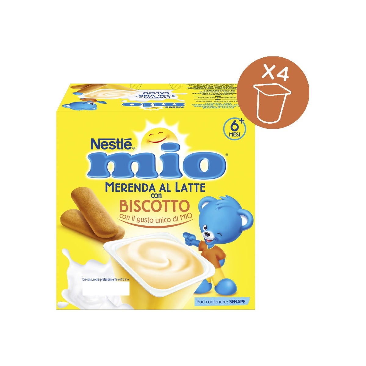 Nestlé Mio Merenda Al Latte Biscotto 4 Vasetti Da 100g