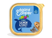 Edgard & Cooper Adult Salmón y pavo de cría en suelo sin cereales, comida húmeda para perros, 150 g