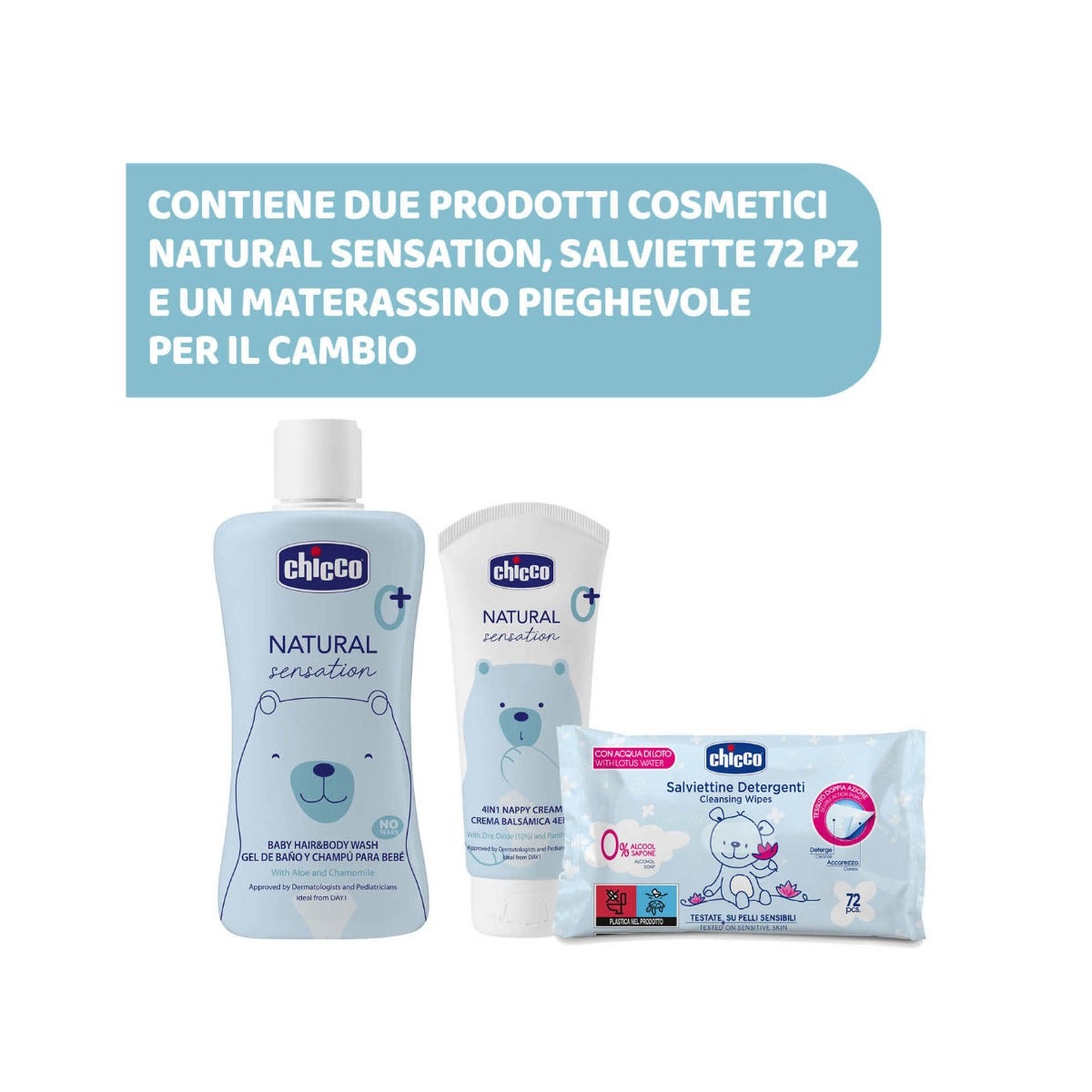 Chicco Natural Sensation Zaino Detergente Corpo&Capelli + Crema Lenitiva + Salviette