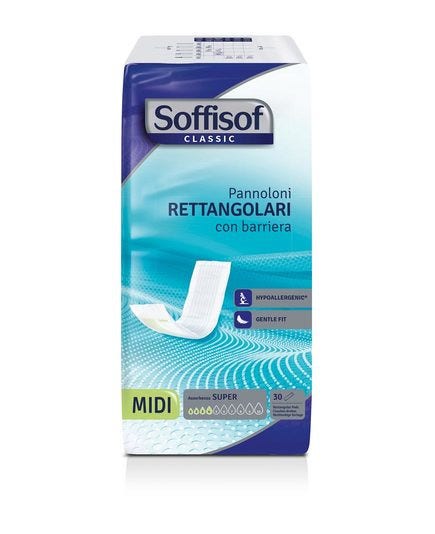Soffisof Classic Pañal para incontinencia rectangular con barrera, 30 unidades