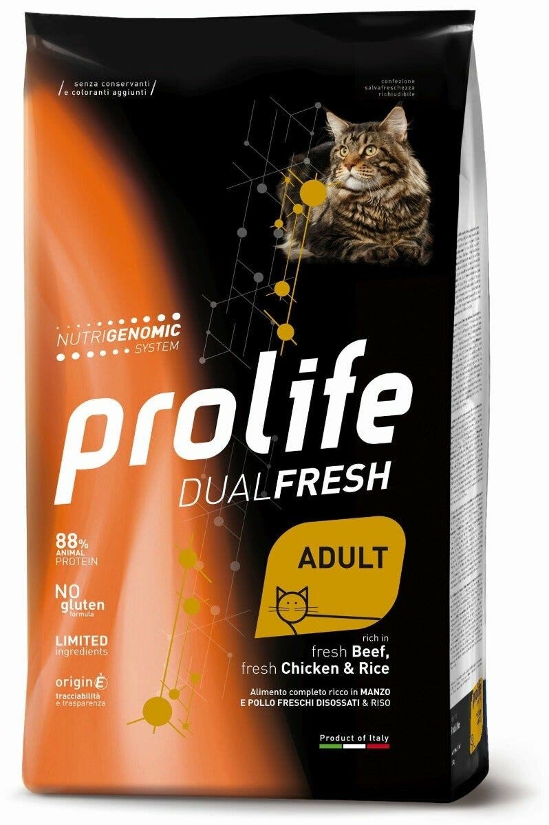 Prolife Cat Dual Fresh Adult Cibo Secco Per Gatti Adulti Beef Chicken Rice Sacco 7Kg