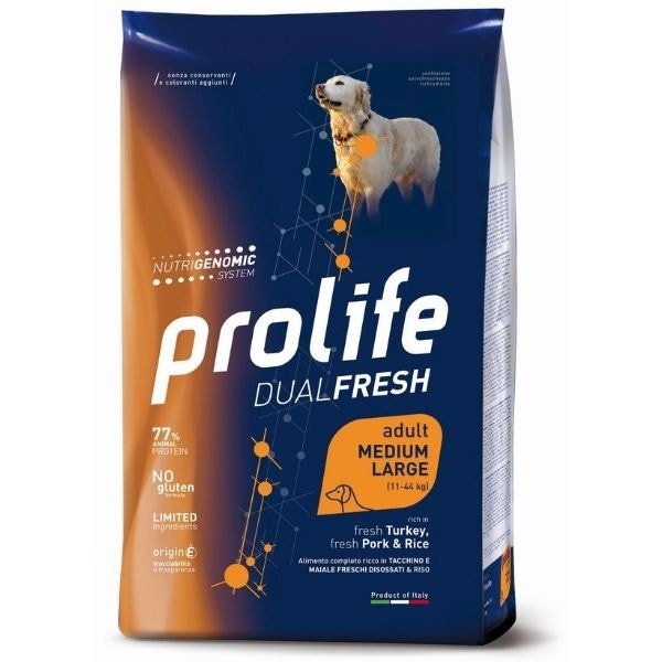 Prolife Dog Dual Fresh Adult Mediano/Grande Pavo, Cerdo y Arroz 12 kg