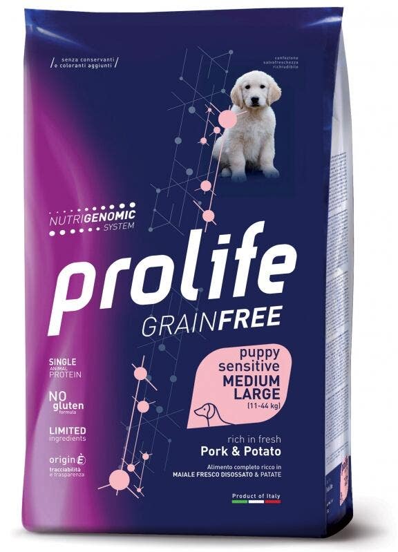 Prolife Dog Grain Free Sensitive Pork & Potato Cibo Secco Per Cani Cuccioli Taglia Media/Grande Sacco 10 Kg