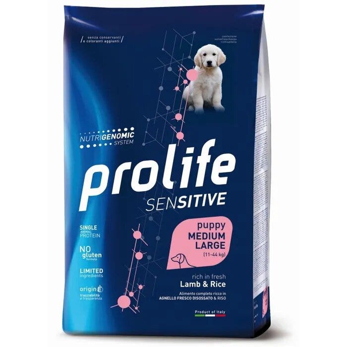 Prolife Dog Sensitive Cordero y Arroz - Pienso seco para cachorros de razas medianas/grandes - Saco de 10 kg