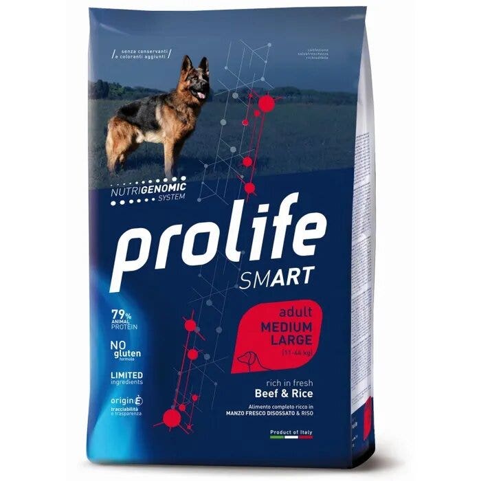 Prolife Dog Smart Beef & Rice Pienso seco para perros adultos de tamaño mediano/grande Saco de 12 kg