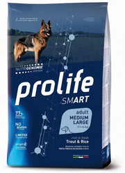 Prolife Dog Smart Trucha y Arroz - Pienso seco para perros adultos de tamaño mediano/grande - Saco de 12 kg