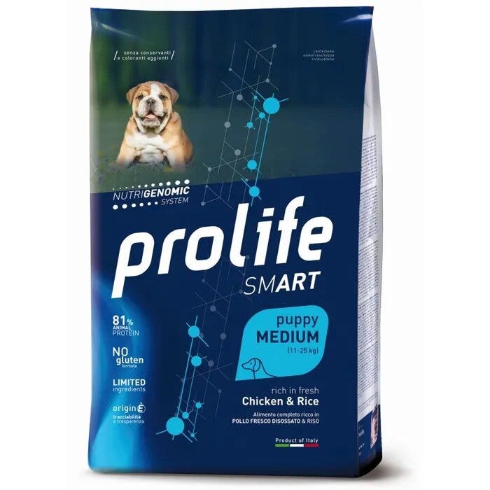 Prolife Dog Smart Pollo y Arroz, pienso seco para cachorros de tamaño mediano, saco de 2,5 kg