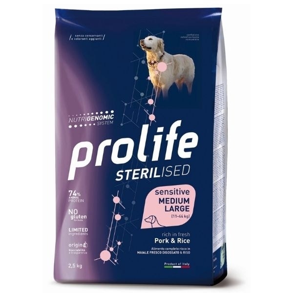 Prolife Dog Sterilised Sensitive Adult Medium/Large Pork & Rice 2,5 kg