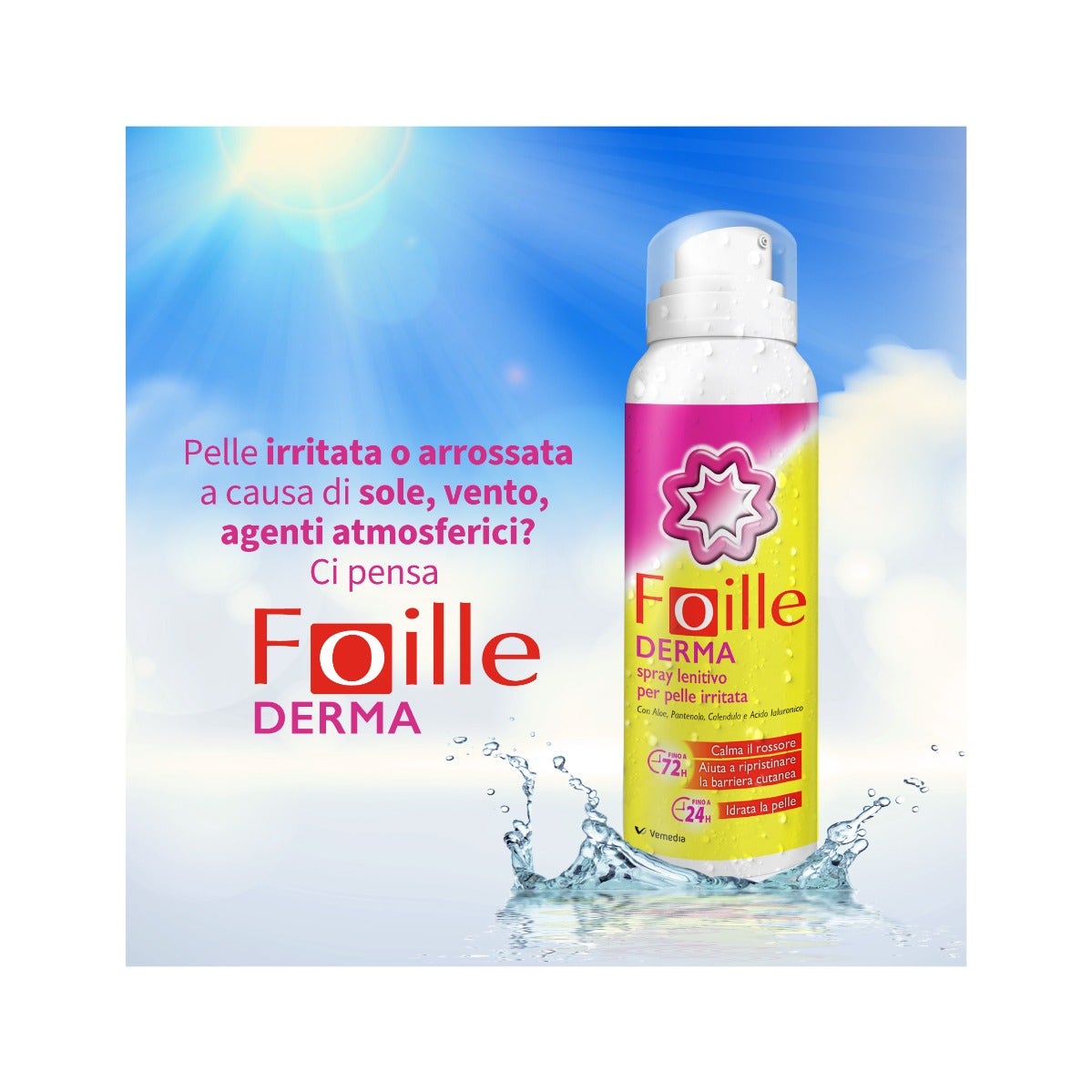 Foille Derma Spray riparatore cutaneo, doposole per pelle arrossata e secca, erogazione anche sottosopra 150ml